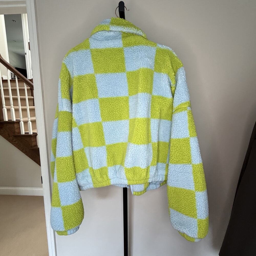 Urban Outfitters Cloud Plush Teddy Jacket Checked Zip Up Large - Picture 5 of 12